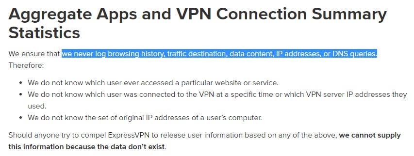 ExpressVPN-Richtlinie zur Speicherung von Nutzungsdaten