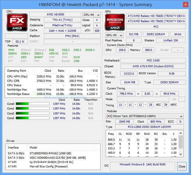 HWiNFO dashboard