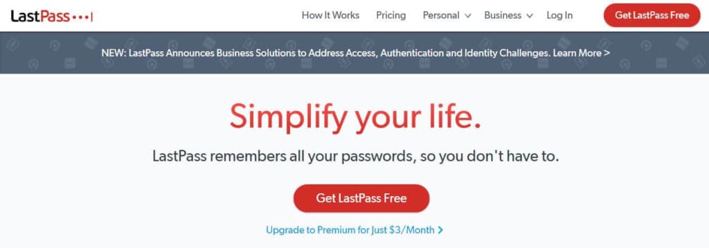 LastPass homepage.