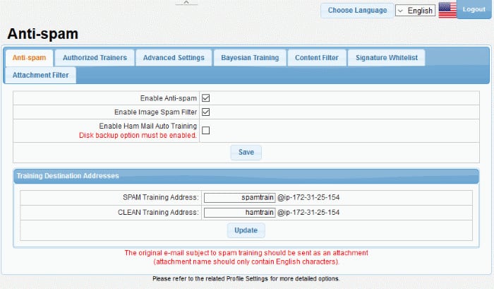 Comodo Dome Anti-spam screenshot of spam email rules