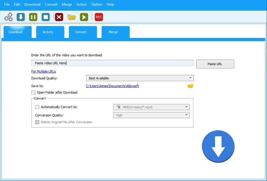Allavsoft interface.