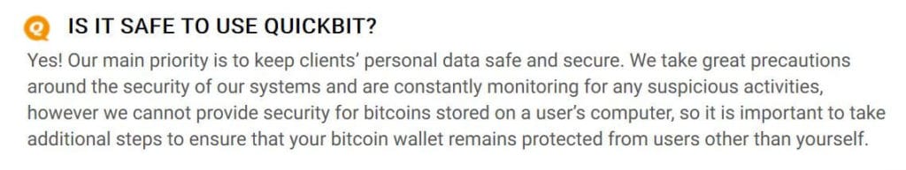 QuickBit security FAQ.