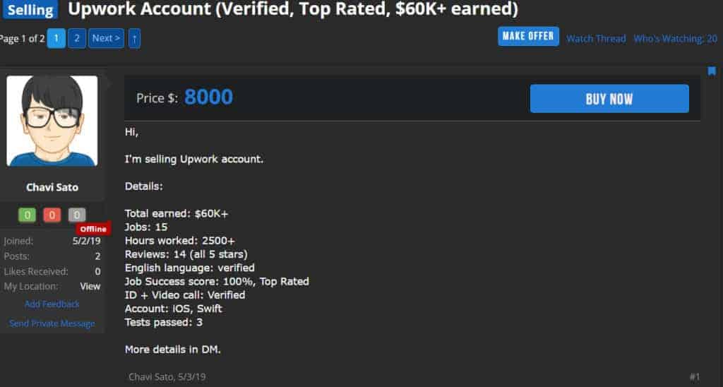 upwork account selling playerup