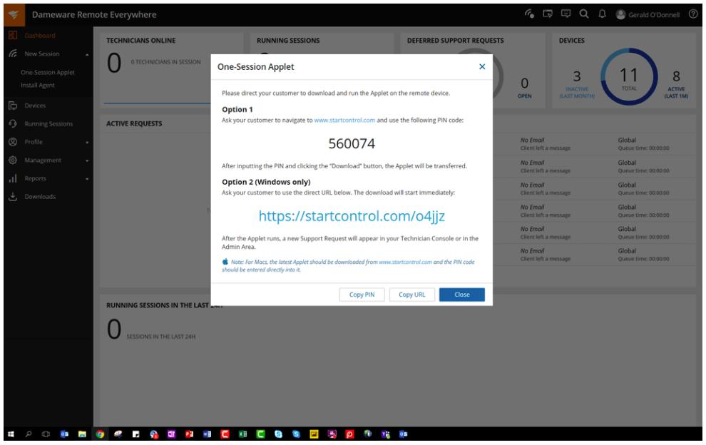 Dameware Remote Everywhere - fast connect applet