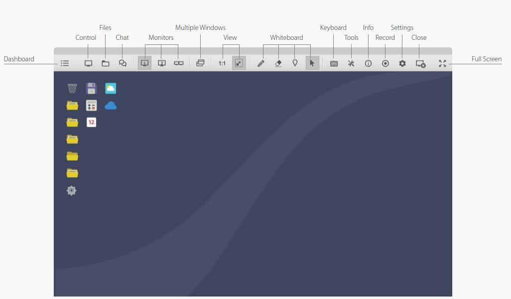 ISL Online feature bar on top of screen