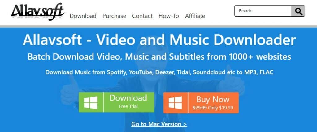 The Allavsoft video converter homepage.