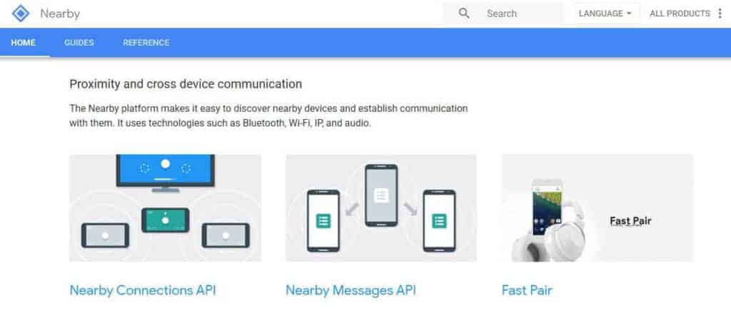The Google Nearby homepage.