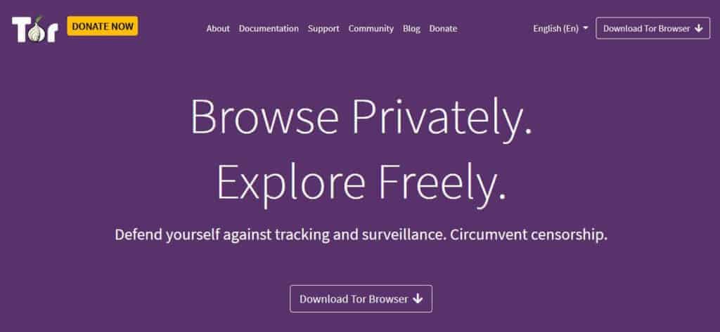 The Tor browser homepage.