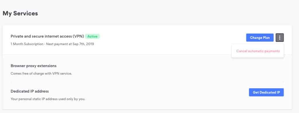 Cancel automatic payments to NordVPN