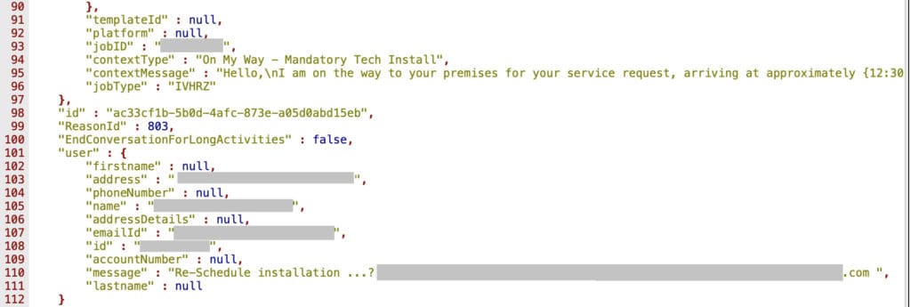 A CenturyLink data leak database sample.