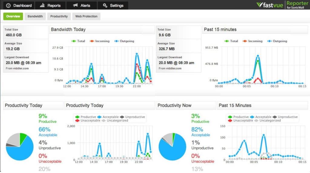 Fastvue Reporter dashboard overview