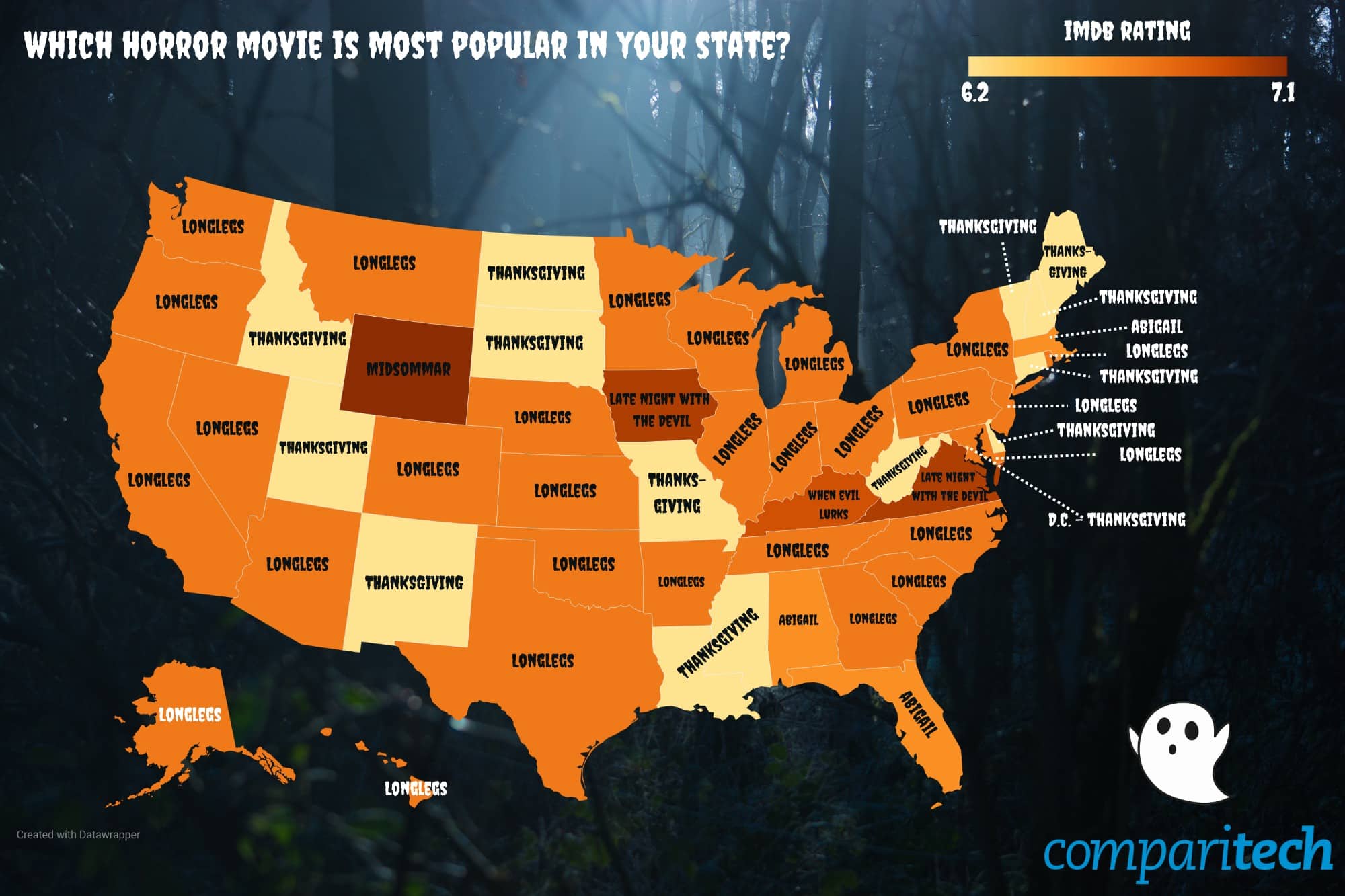 Most popular Halloween movie by state