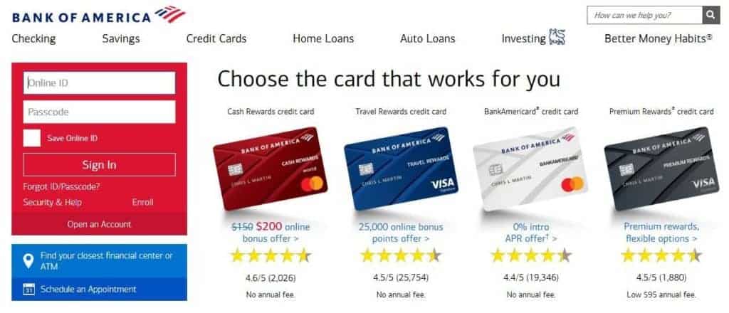 Bank of America homepage.