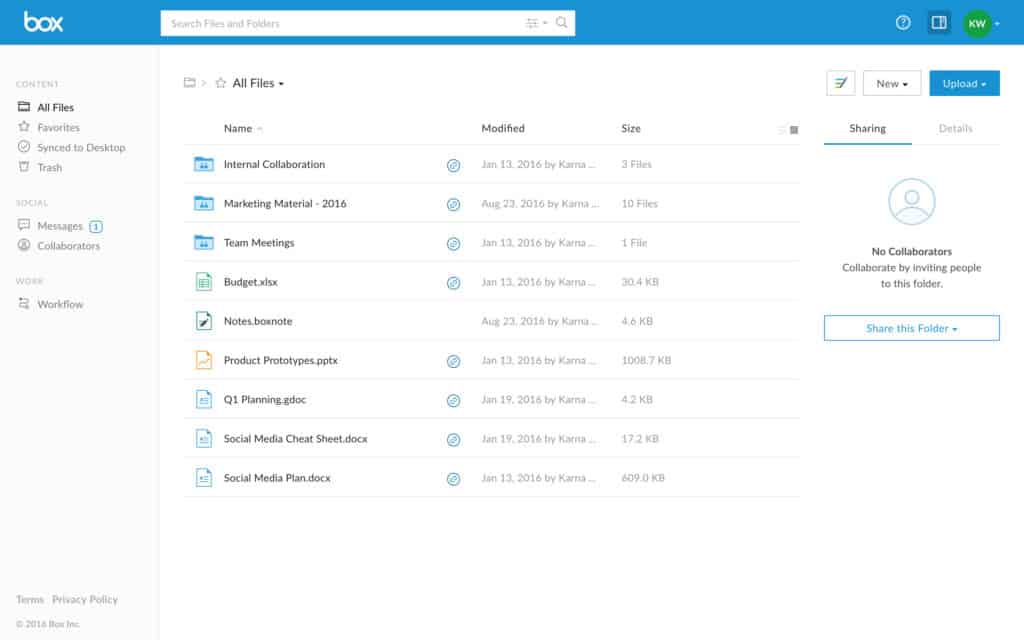 Box for Business file sharing screenshot
