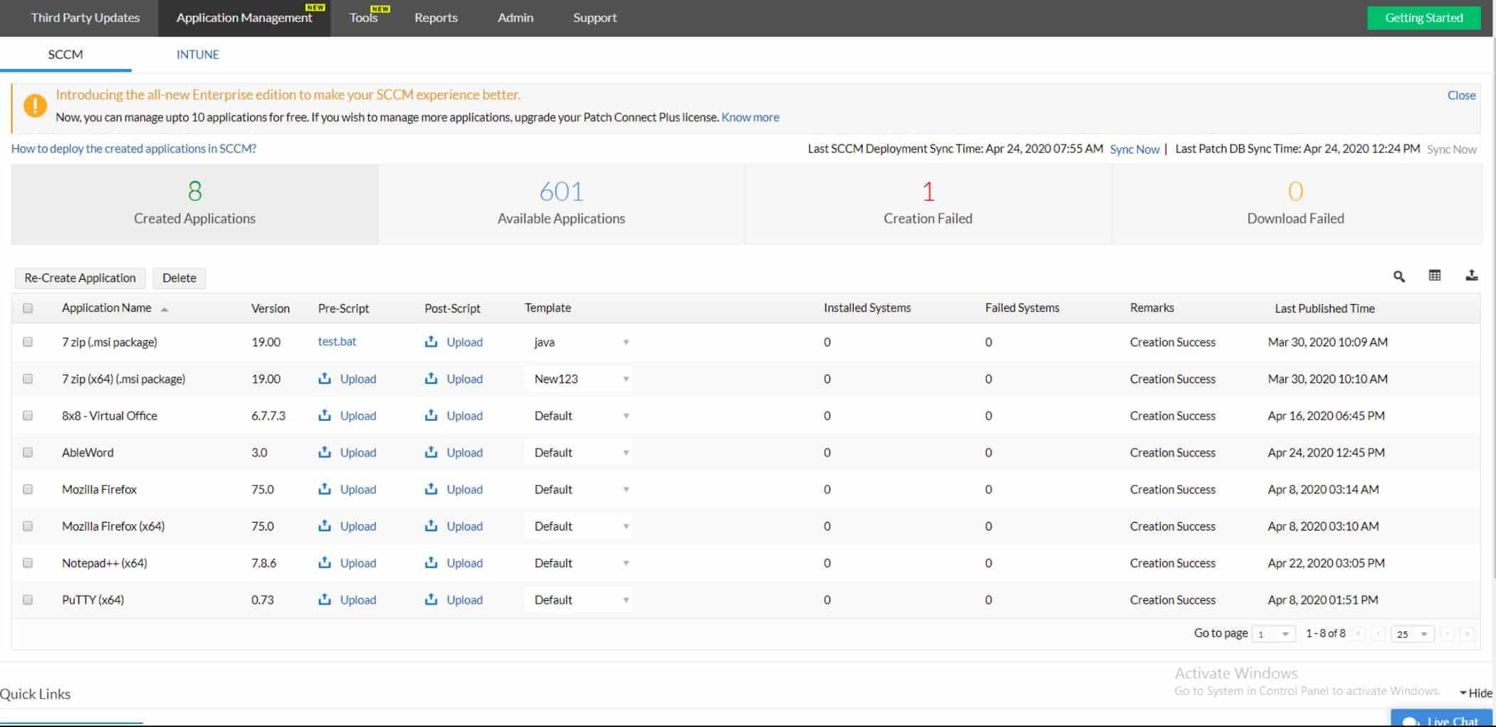 ManageEngine Patch Connect Plus SCCM Application Management