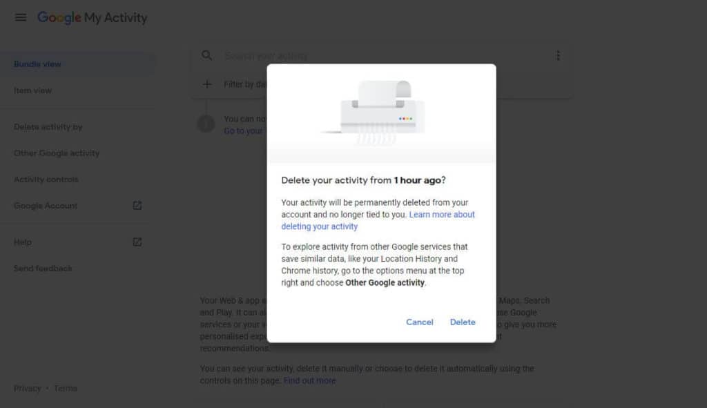 Delete confirm popup.