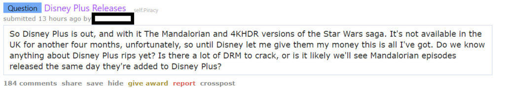 Disney Plus reddit torrent piracy