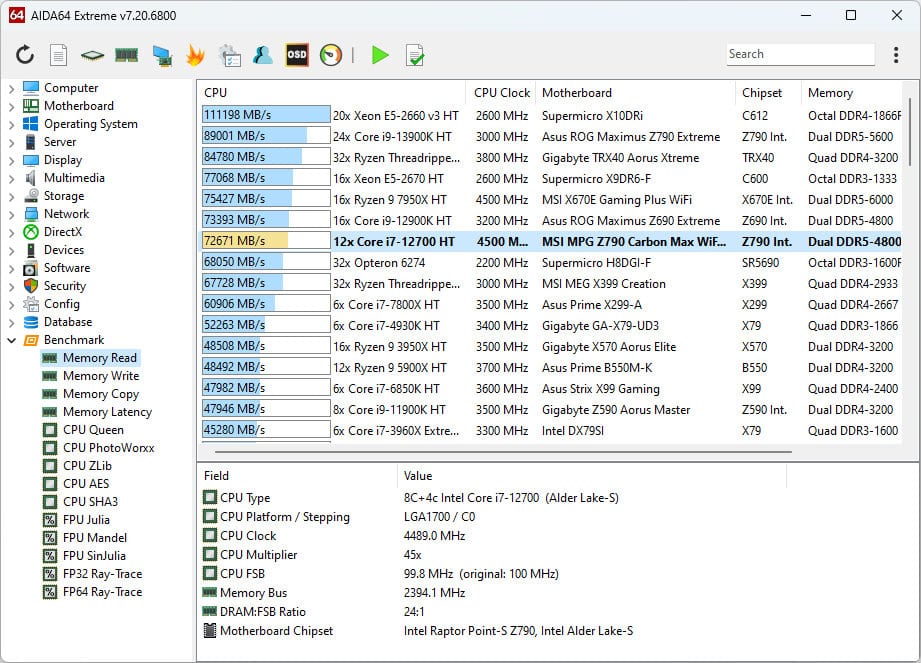 The console shows the temperature for a long list of components