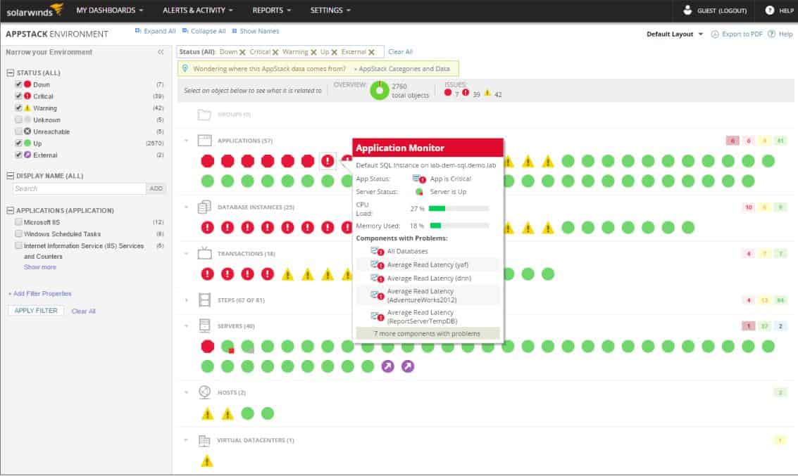 SolarWinds System Management Bundle's Appstack Environment