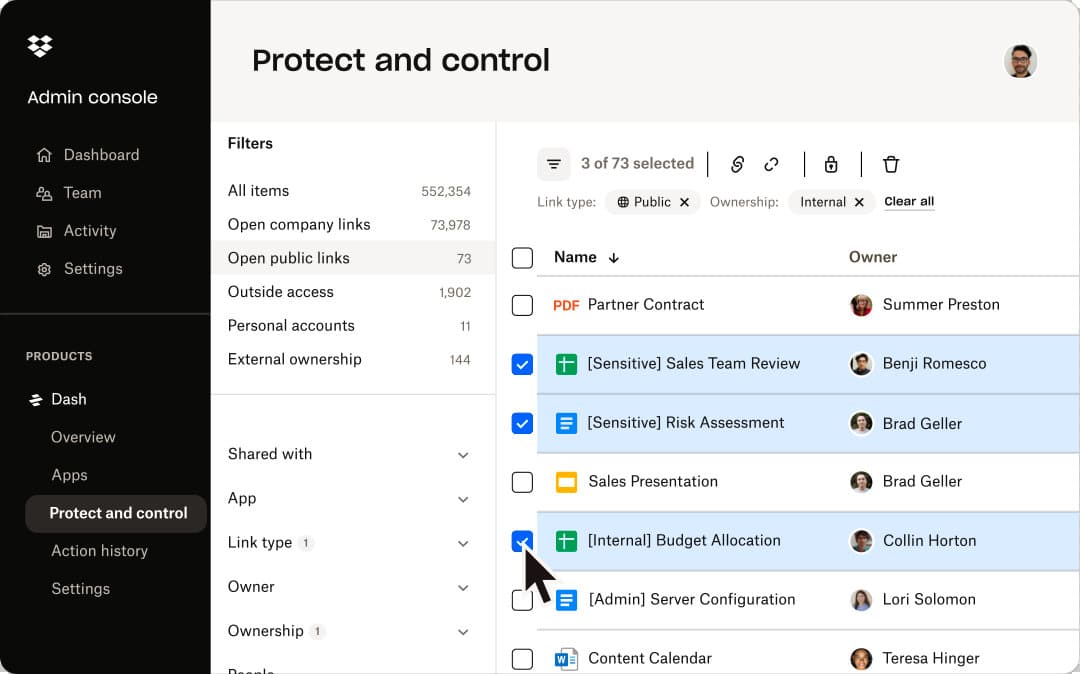 The Dropbox Admin Console is attractive and easy to use