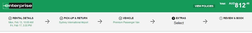 Car rental booking for Enterprise at SYD