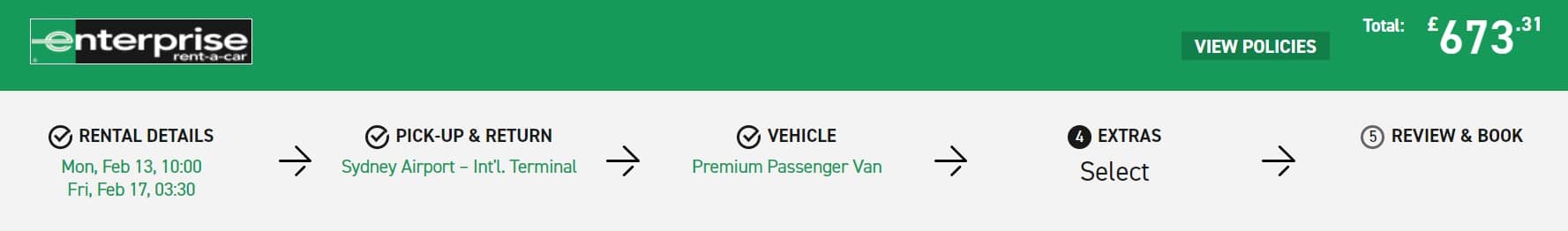 Car rental booking for Enterprise at SYD