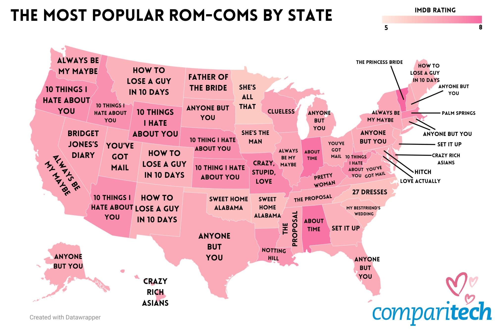 The most popular rom-coms by state