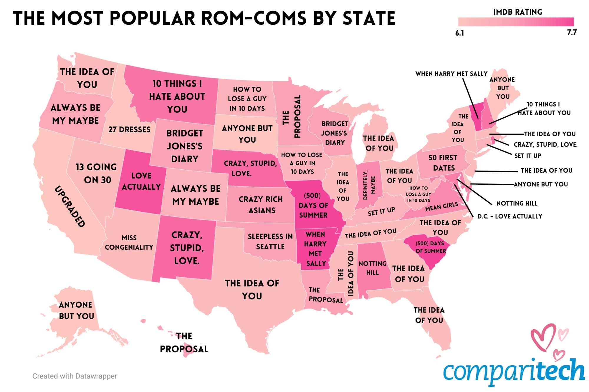 The most popular rom-coms by state