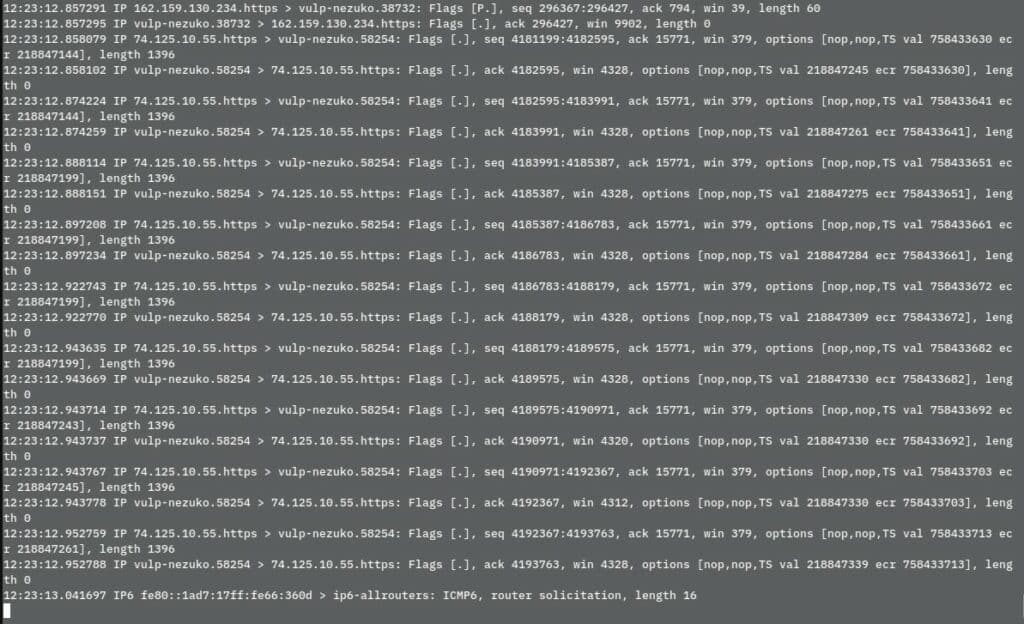 Tcpdump screenshot