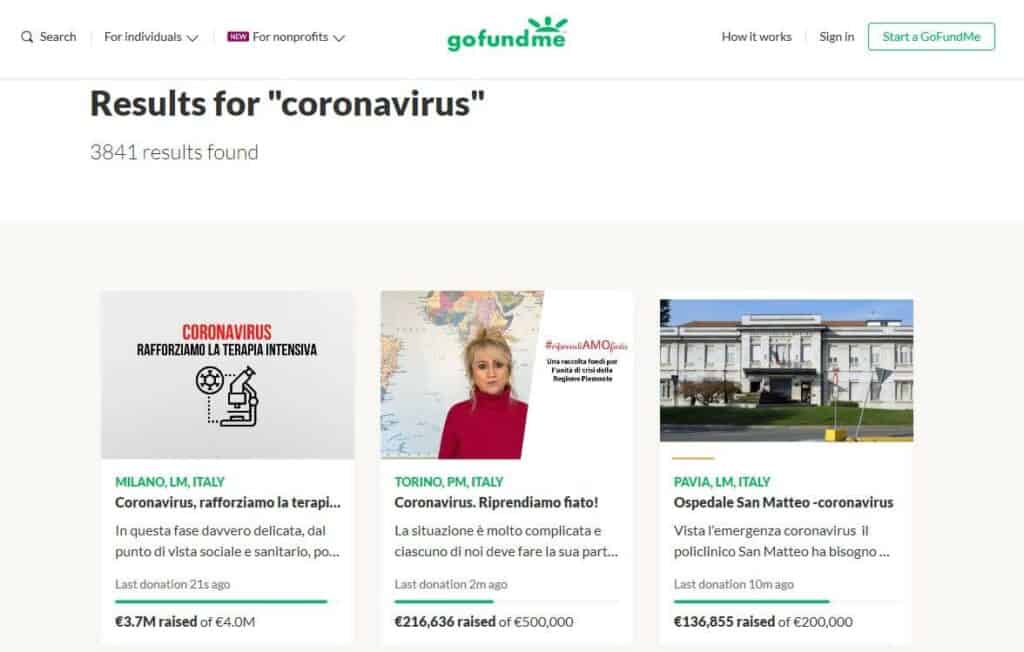 GoFundMe coronavirus pages.