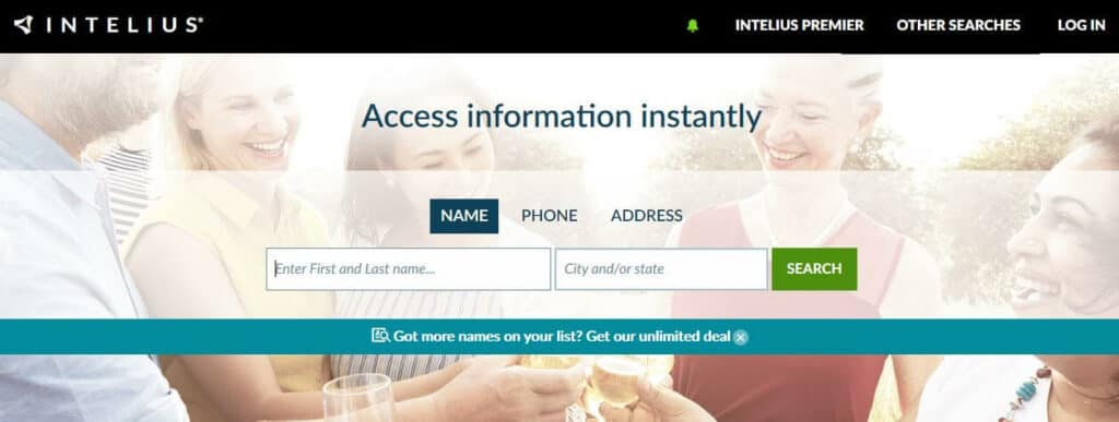 The Intelius homepage.