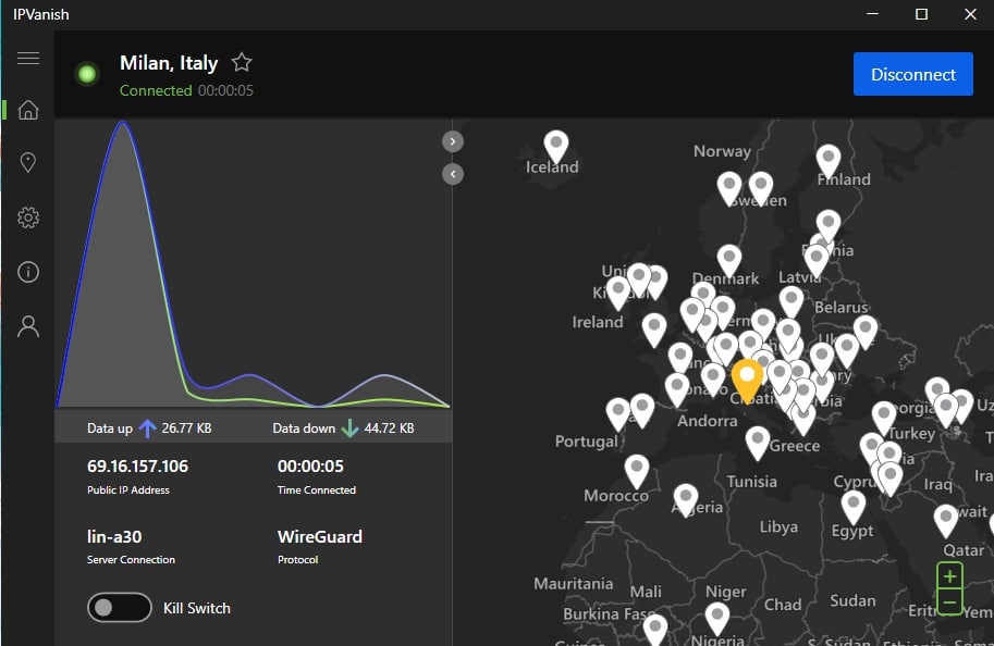 The IPVanish dashboard.