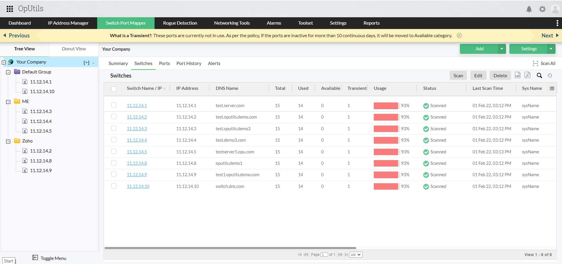 An image of the ManageEngine OpUtils Network Analysis and Management Tool, a one the best IP scanners due to its detailed reports and scanning features.
