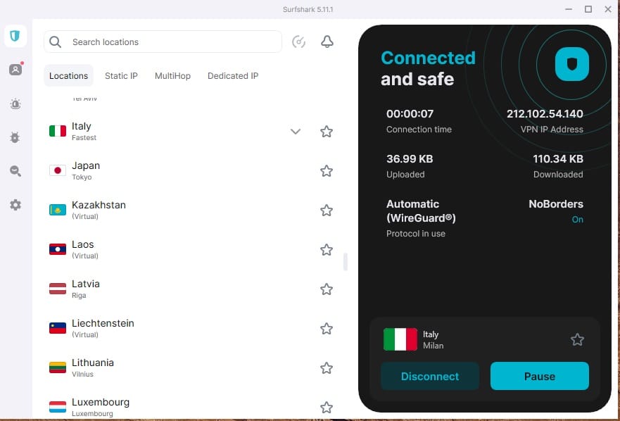 The Surfshark dashboard.