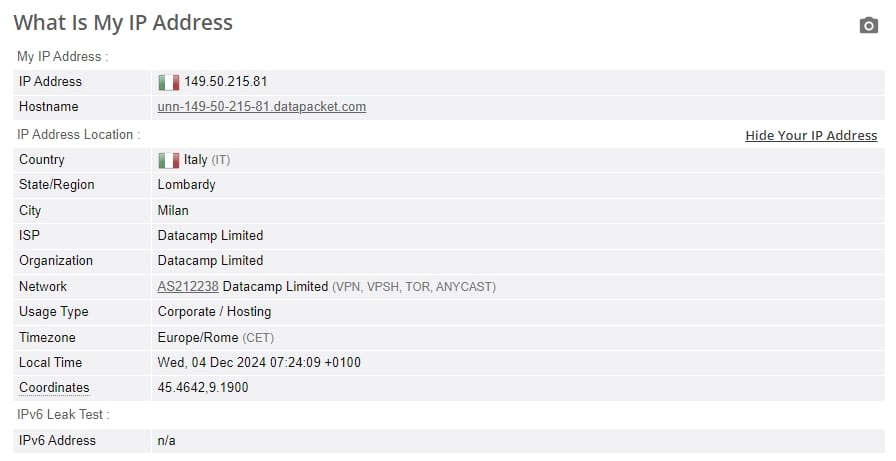 IP leak test.