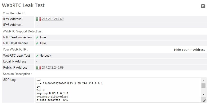 WebRTC leak test.