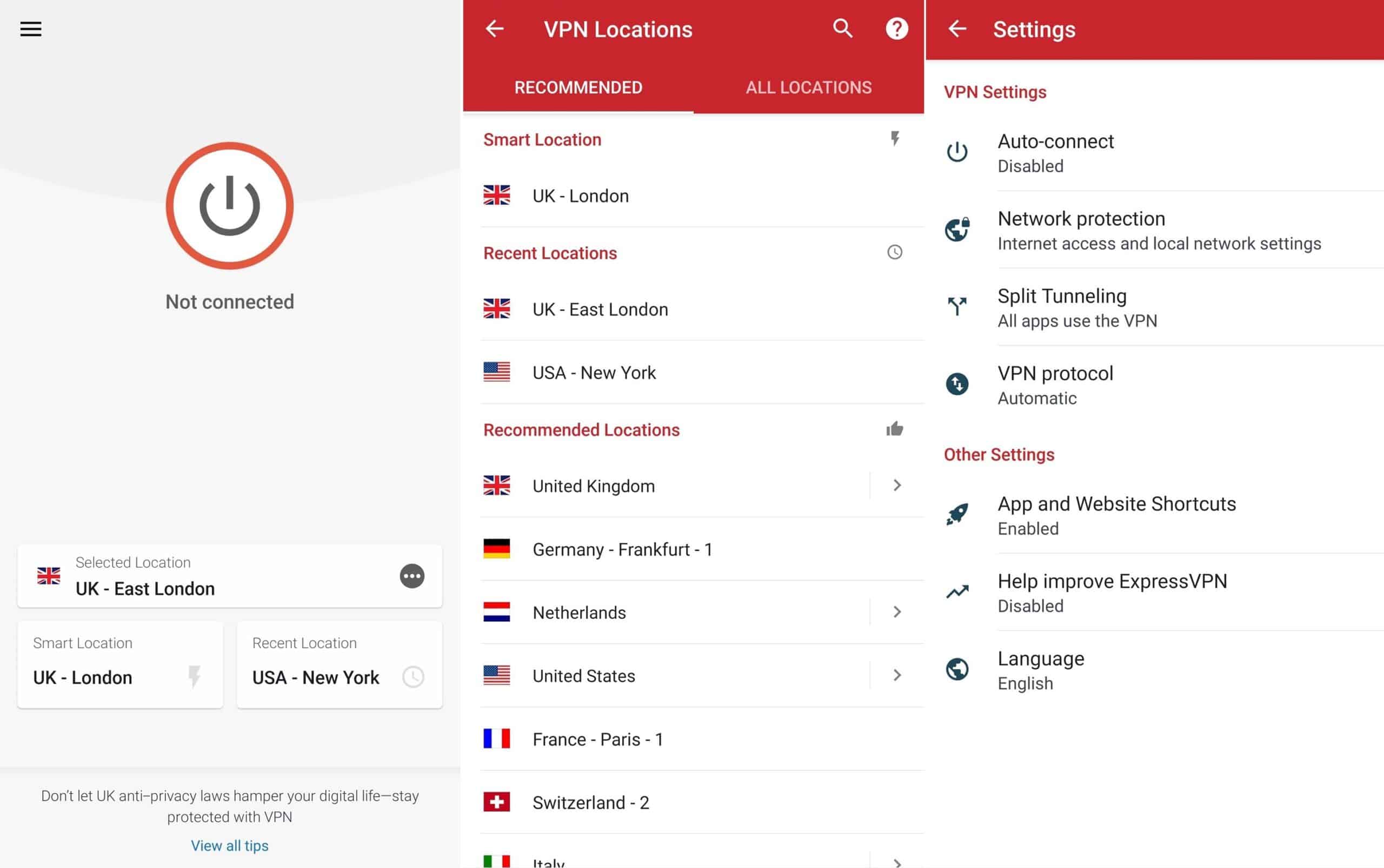 ExpressVPN dashboard
