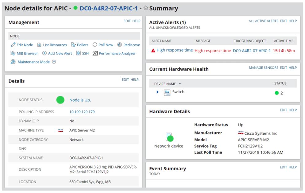 SolarWinds Network Device Scanner - node details summary view