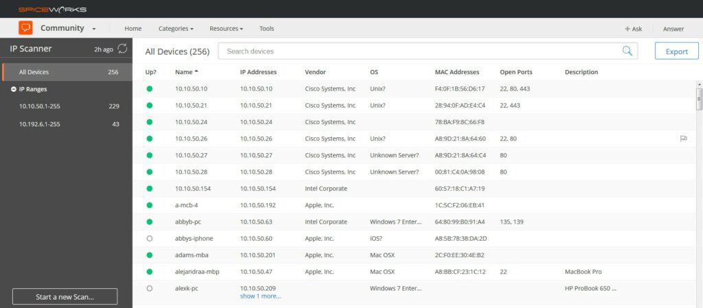 Spiceworks IP scanner