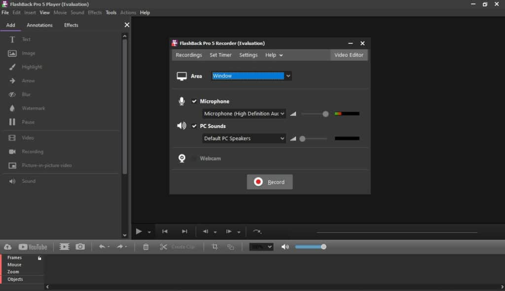 The Flashback Pro screen recording interface.