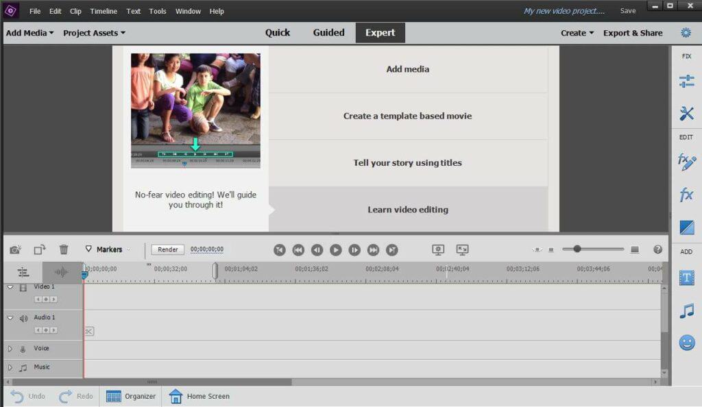 Adobe Premiere Elements interface.