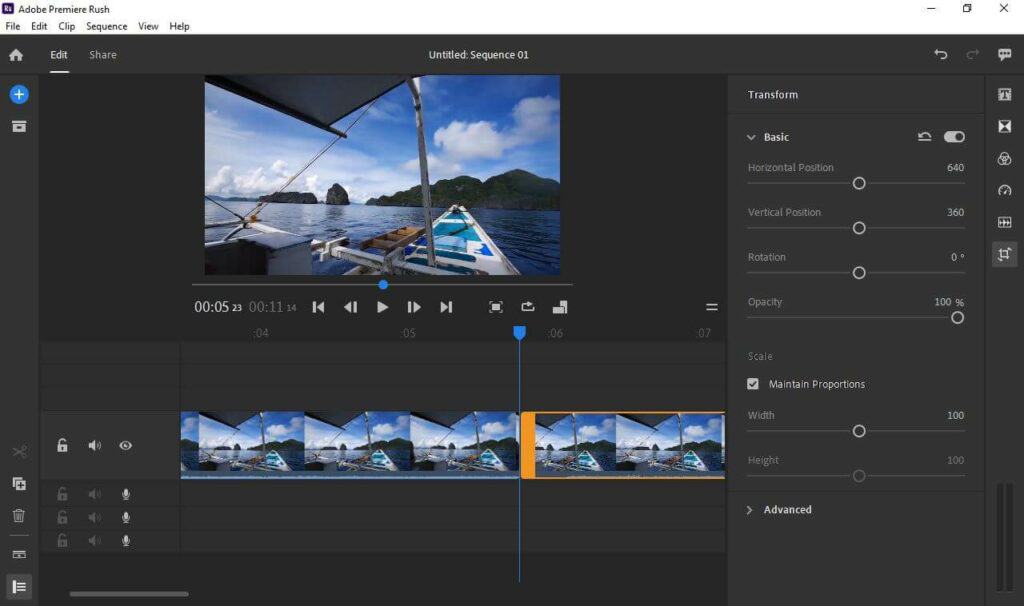 Adobe Premiere Rush interface.