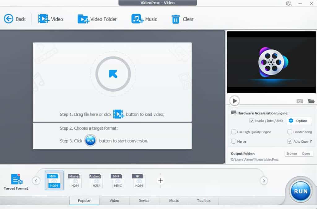 VideoProc video editing software.