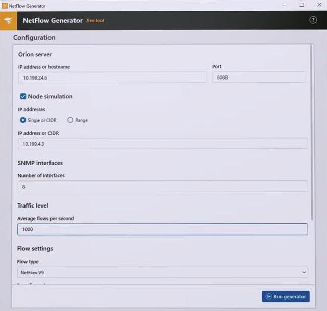 SolarWinds NetFlow Generator - free tool