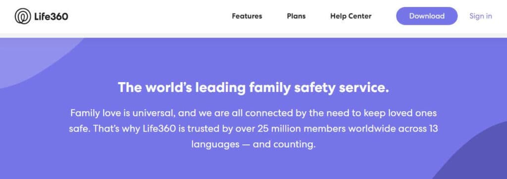 The Life360 homepage.
