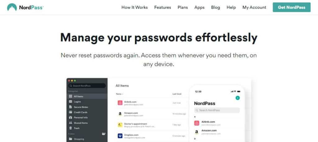 NordPass homepage.