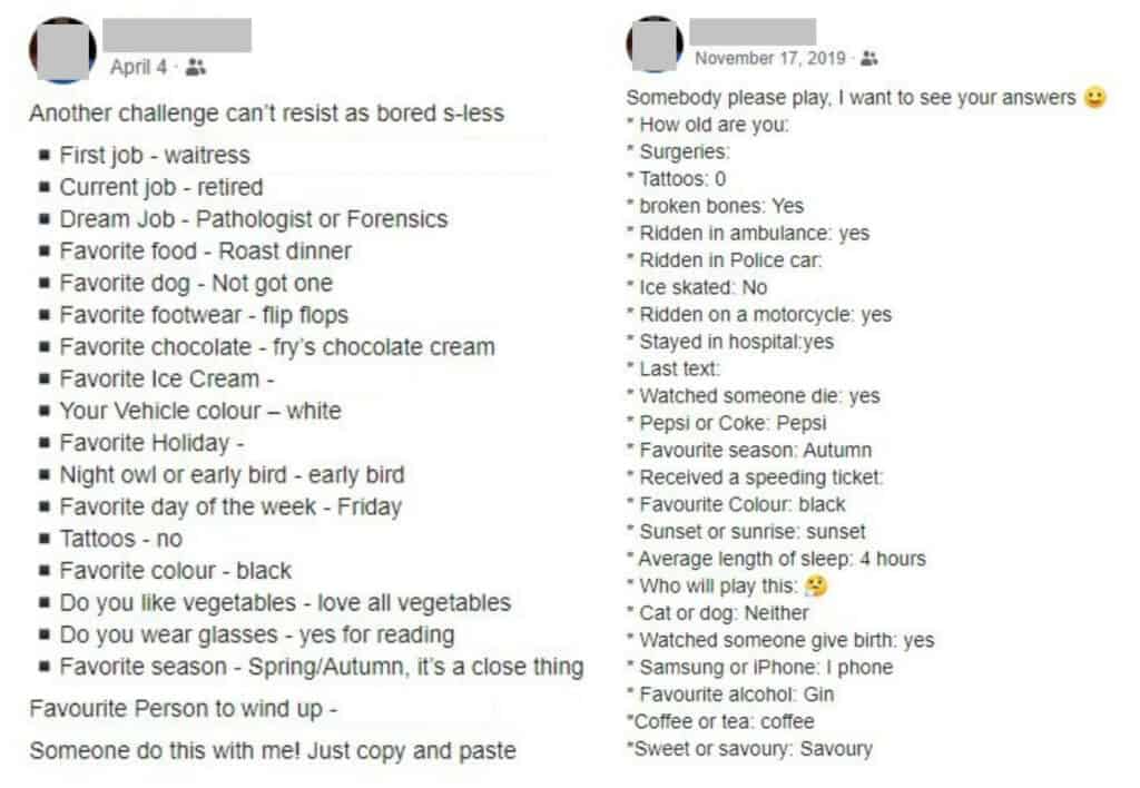 Facebook quizzes.