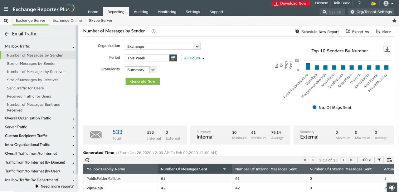 ManageEngine Exchange Reporter Plus Reporting