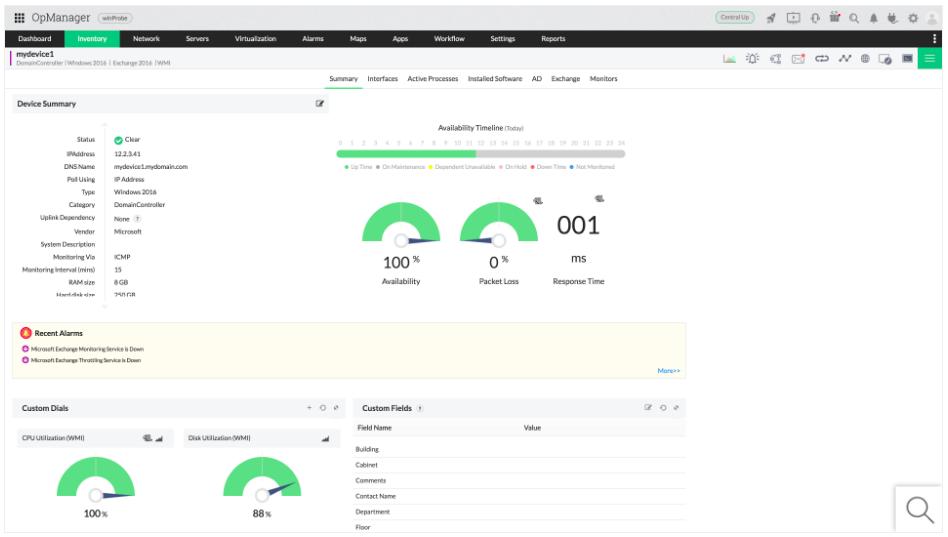 ManageEngine OpManager - Exchange Inventory view