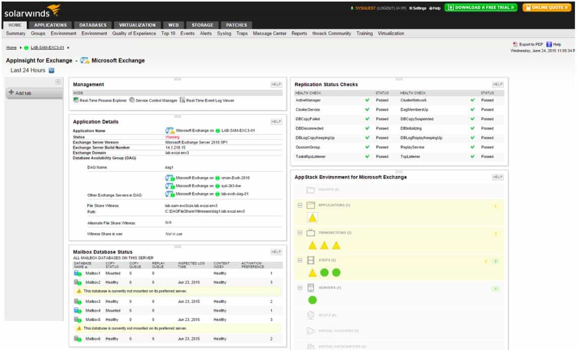 SolarWinds SAM - Exchange Server Monitoring vie